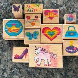 Colorful Wooden rubber Stamp Set for Kids